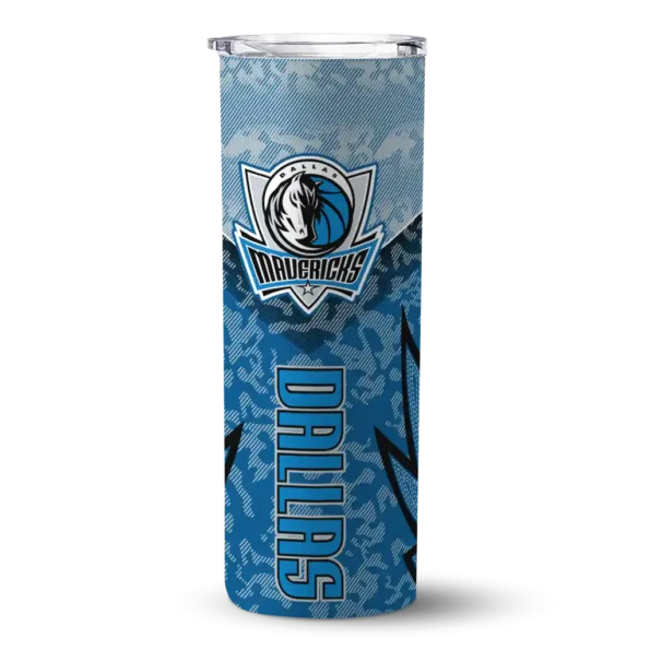 personalized dallas mavericks spiral burst print blue skinny tumbler best selling 1.webp