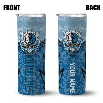 personalized dallas mavericks spiral burst print blue skinny tumbler fashion forward.webp