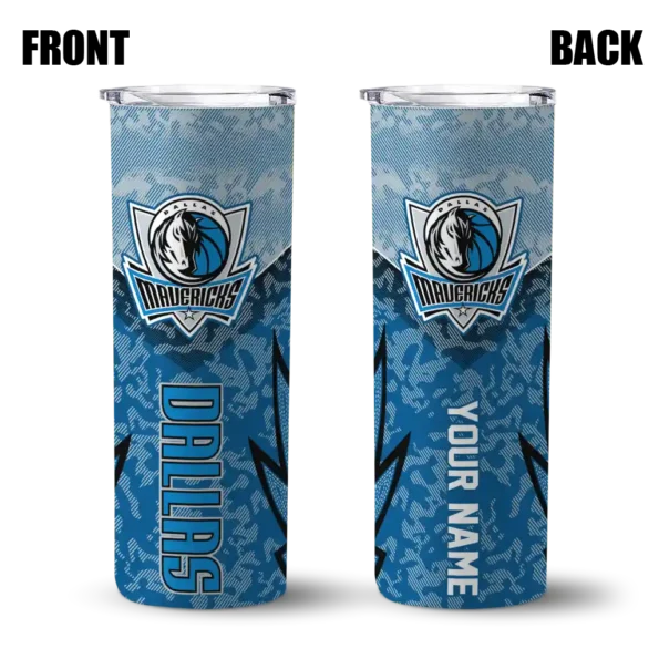 personalized dallas mavericks spiral burst print blue skinny tumbler fashion forward.webp