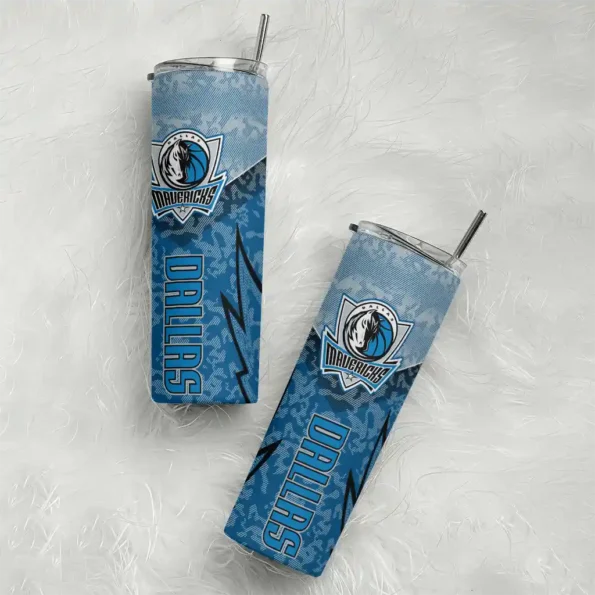 personalized dallas mavericks spiral burst print blue skinny tumbler top rated.webp