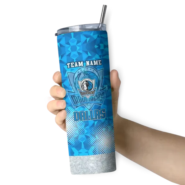 personalized dallas mavericks starburst tiles blue skinny tumbler premium grade.webp