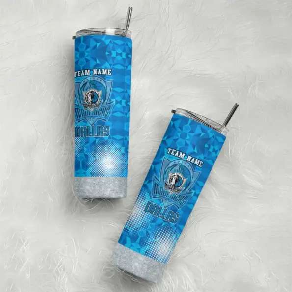 personalized dallas mavericks starburst tiles blue skinny tumbler top rated.webp