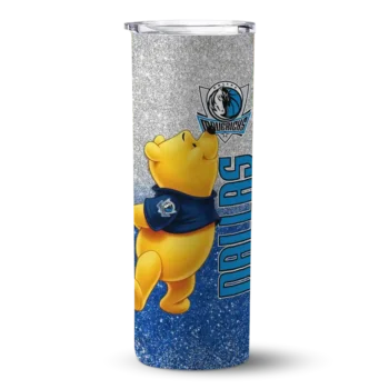 personalized dallas mavericks winnie the pooh blue gray skinny tumbler best selling 1.webp