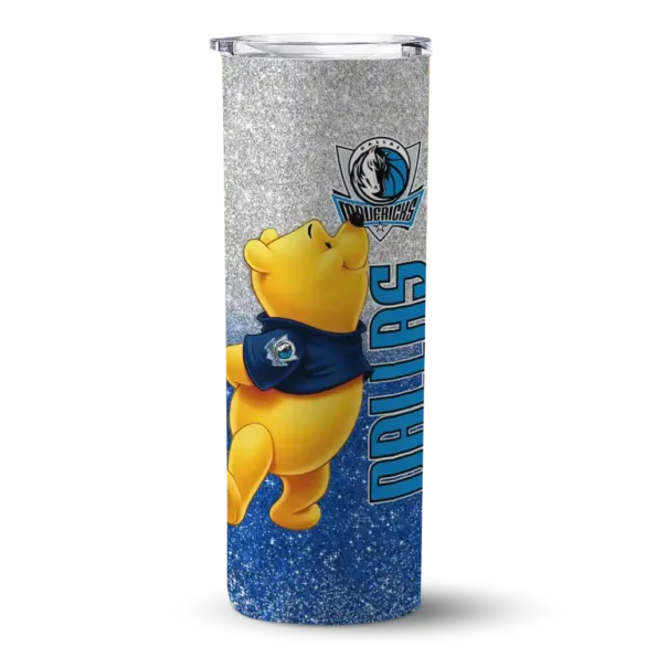personalized dallas mavericks winnie the pooh blue gray skinny tumbler best selling 1.webp