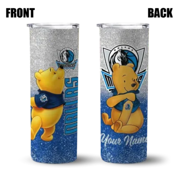 personalized dallas mavericks winnie the pooh blue gray skinny tumbler fashion forward.webp