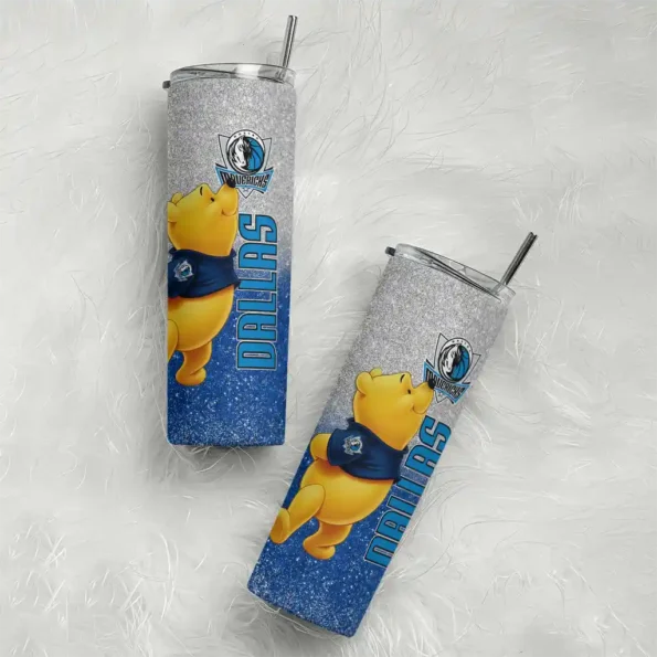 personalized dallas mavericks winnie the pooh blue gray skinny tumbler top rated.webp