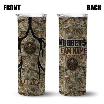 personalized denver nuggets antler flow camo skinny tumbler fashion forward.webp