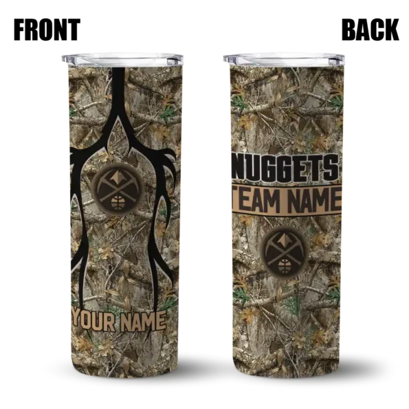 personalized denver nuggets antler flow camo skinny tumbler fashion forward.webp