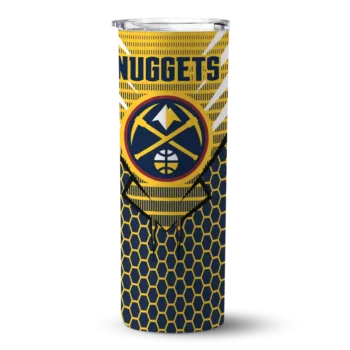 personalized denver nuggets chevron stripes blue skinny tumbler best selling 1.webp