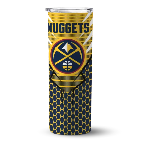 personalized denver nuggets chevron stripes blue skinny tumbler best selling 1.webp
