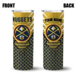 personalized denver nuggets chevron stripes blue skinny tumbler best selling 1.webp
