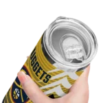 personalized denver nuggets chevron stripes blue skinny tumbler best selling 1.webp