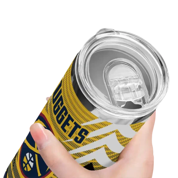 personalized denver nuggets chevron stripes blue skinny tumbler high quality.webp