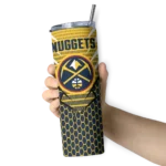 personalized denver nuggets chevron stripes blue skinny tumbler best selling 1.webp
