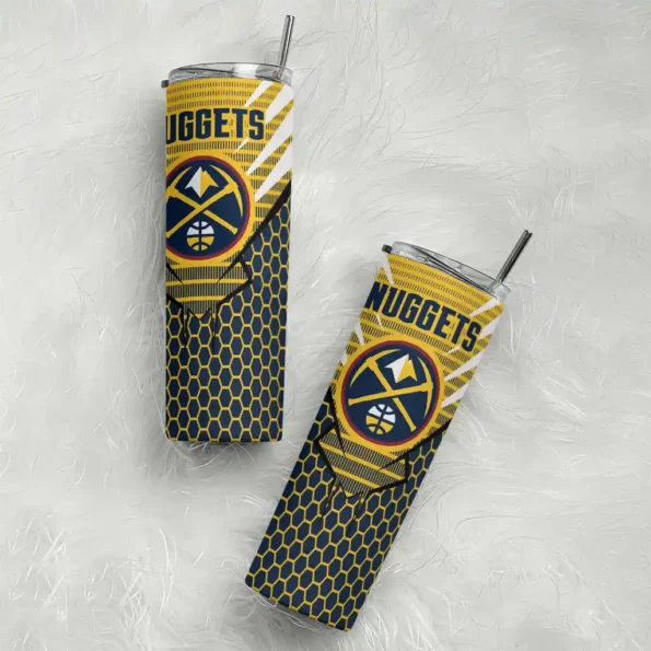 personalized denver nuggets chevron stripes blue skinny tumbler top rated.webp