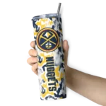 personalized denver nuggets claw marks blue white skinny tumbler best selling 1.webp