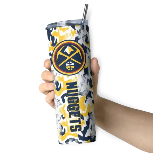 personalized denver nuggets claw marks blue white skinny tumbler premium grade.webp