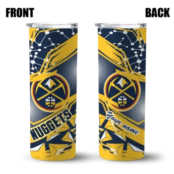 personalized denver nuggets helmet clash blue skinny tumbler fashion forward.webp
