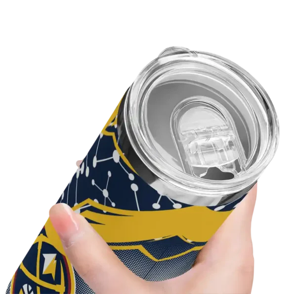 personalized denver nuggets helmet clash blue skinny tumbler high quality.webp