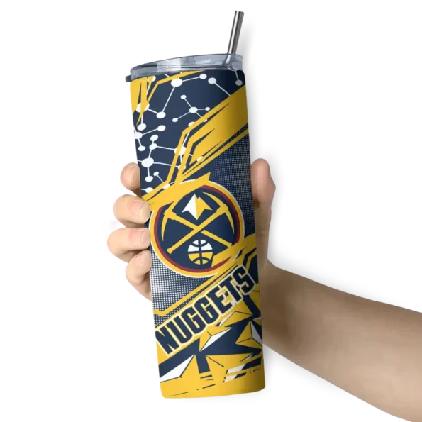 personalized denver nuggets helmet clash blue skinny tumbler premium grade.webp