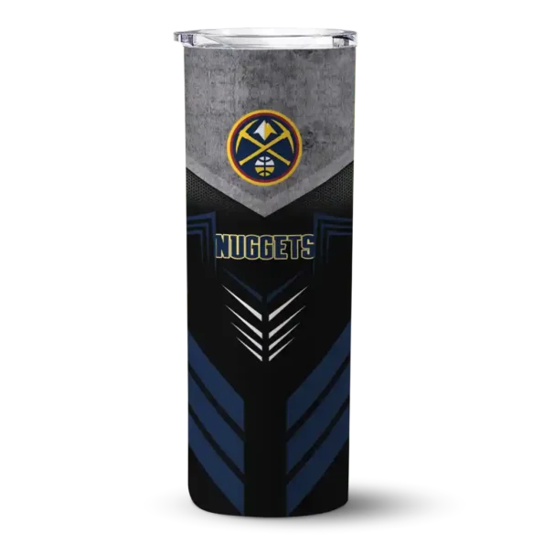 personalized denver nuggets hexagon honeycomb blue black skinny tumbler best selling 1.webp