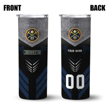 personalized denver nuggets hexagon honeycomb blue black skinny tumbler fashion forward.webp