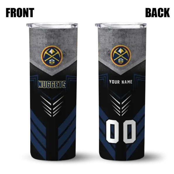 personalized denver nuggets hexagon honeycomb blue black skinny tumbler fashion forward.webp