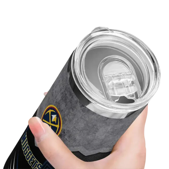 personalized denver nuggets hexagon honeycomb blue black skinny tumbler high quality.webp