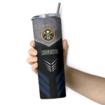 personalized denver nuggets hexagon honeycomb blue black skinny tumbler best selling 1.webp