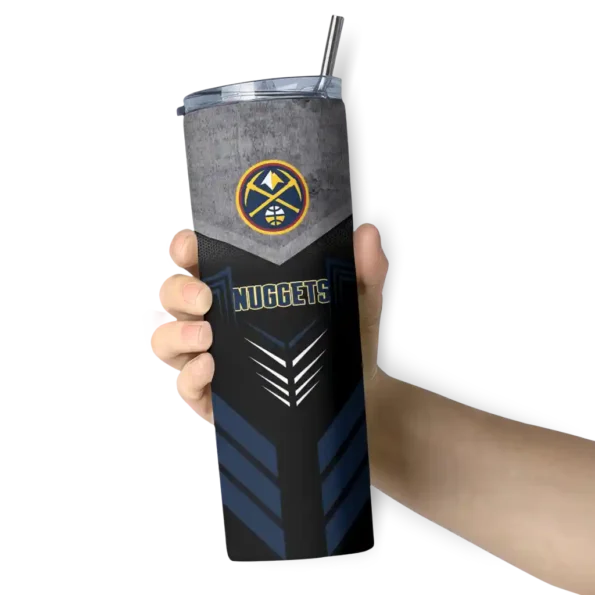personalized denver nuggets hexagon honeycomb blue black skinny tumbler premium grade.webp