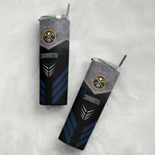 personalized denver nuggets hexagon honeycomb blue black skinny tumbler top rated.webp