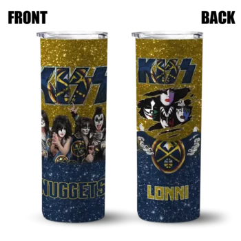 personalized denver nuggets kiss band yellow skinny tumbler fashion forward.webp