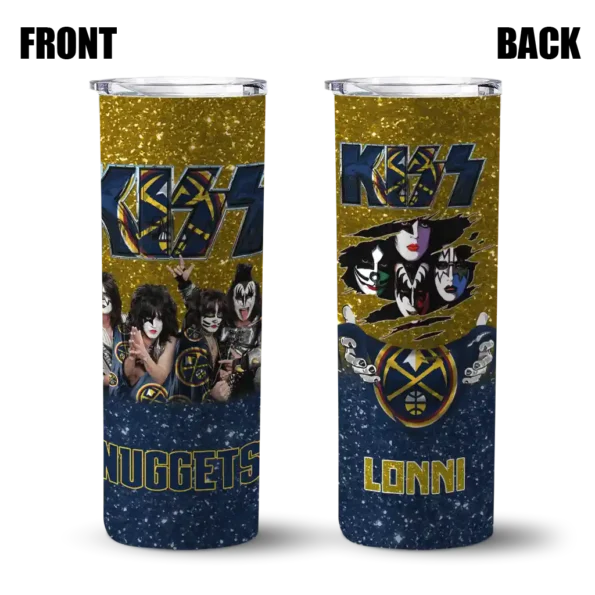 personalized denver nuggets kiss band yellow skinny tumbler fashion forward.webp