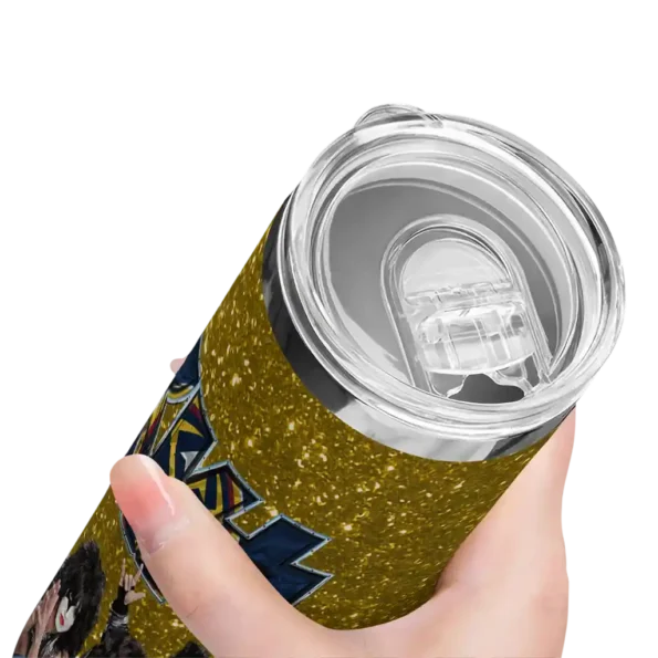 personalized denver nuggets kiss band yellow skinny tumbler high quality.webp