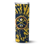 personalized denver nuggets metallic grid blue skinny tumbler best selling 1.webp