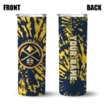 personalized denver nuggets metallic grid blue skinny tumbler best selling 1.webp
