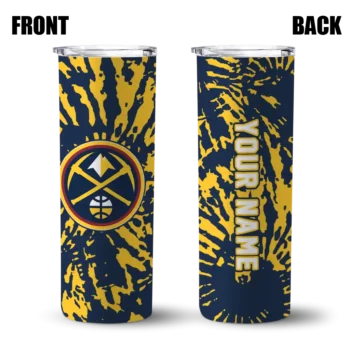personalized denver nuggets metallic grid blue skinny tumbler fashion forward.webp