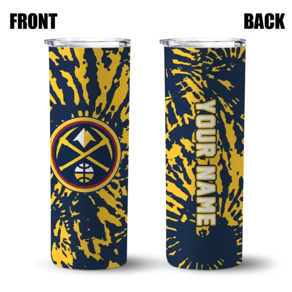 personalized denver nuggets metallic grid blue skinny tumbler fashion forward.webp