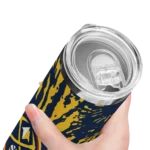 personalized denver nuggets metallic grid blue skinny tumbler best selling 1.webp