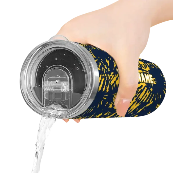 personalized denver nuggets metallic grid blue skinny tumbler latest model.webp