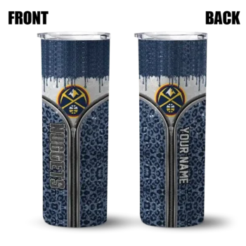 personalized denver nuggets sparkle drip blue skinny tumbler fashion forward.webp