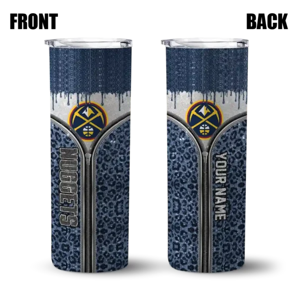 personalized denver nuggets sparkle drip blue skinny tumbler fashion forward.webp