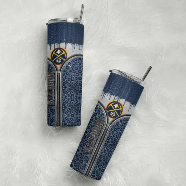 personalized denver nuggets sparkle drip blue skinny tumbler top rated.webp