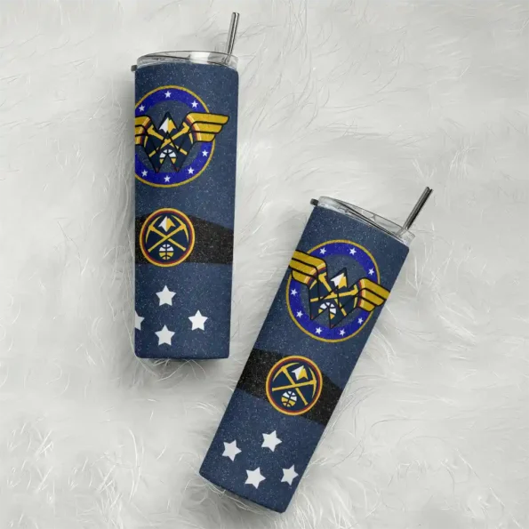 personalized denver nuggets star cluster blue skinny tumbler top rated.webp