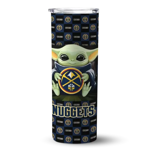 personalized denver nuggets yoda cozy blue black skinny tumbler best selling 1.webp