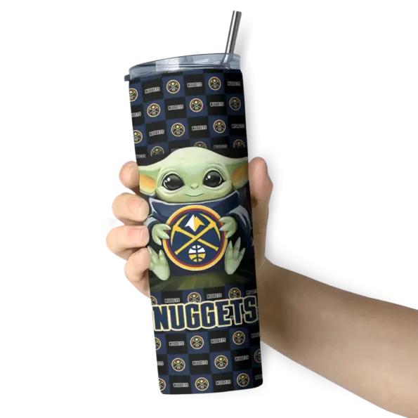 personalized denver nuggets yoda cozy blue black skinny tumbler premium grade.webp