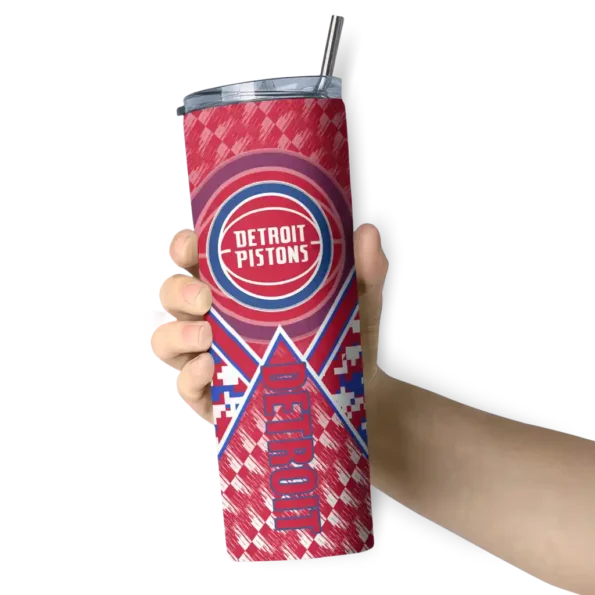 personalized detroit pistons monogram burst red white skinny tumbler premium grade.webp