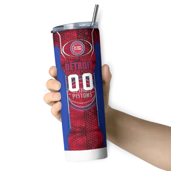 personalized detroit pistons stacked diamond red skinny tumbler premium grade.webp