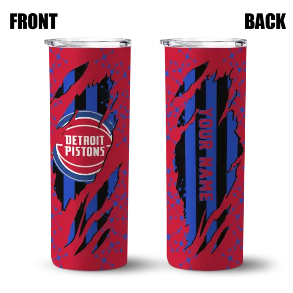 personalized detroit pistons star pop red black skinny tumbler fashion forward.webp