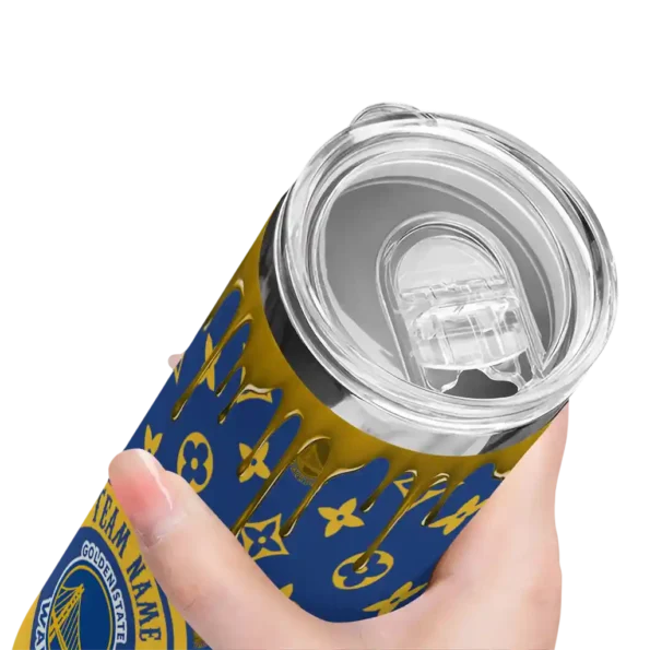personalized golden state warriors camo streak blue skinny tumbler high quality.webp